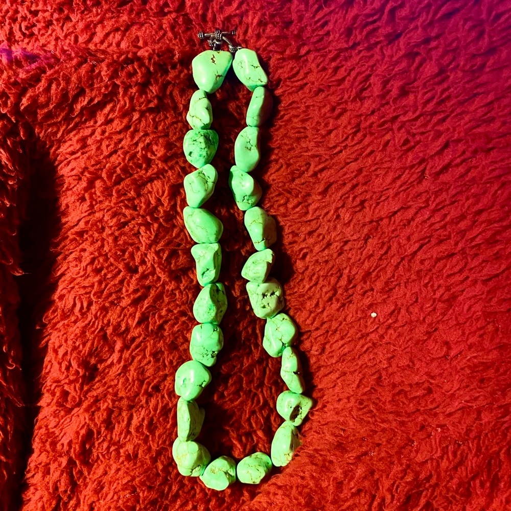 🌴Handmade Lime green stone necklace